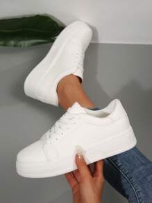 2025 Spring New Women White Thick Sole Skateboard Shoes, Fashion Versatile Breathable Sneakers, Casual Shoes Ins Style