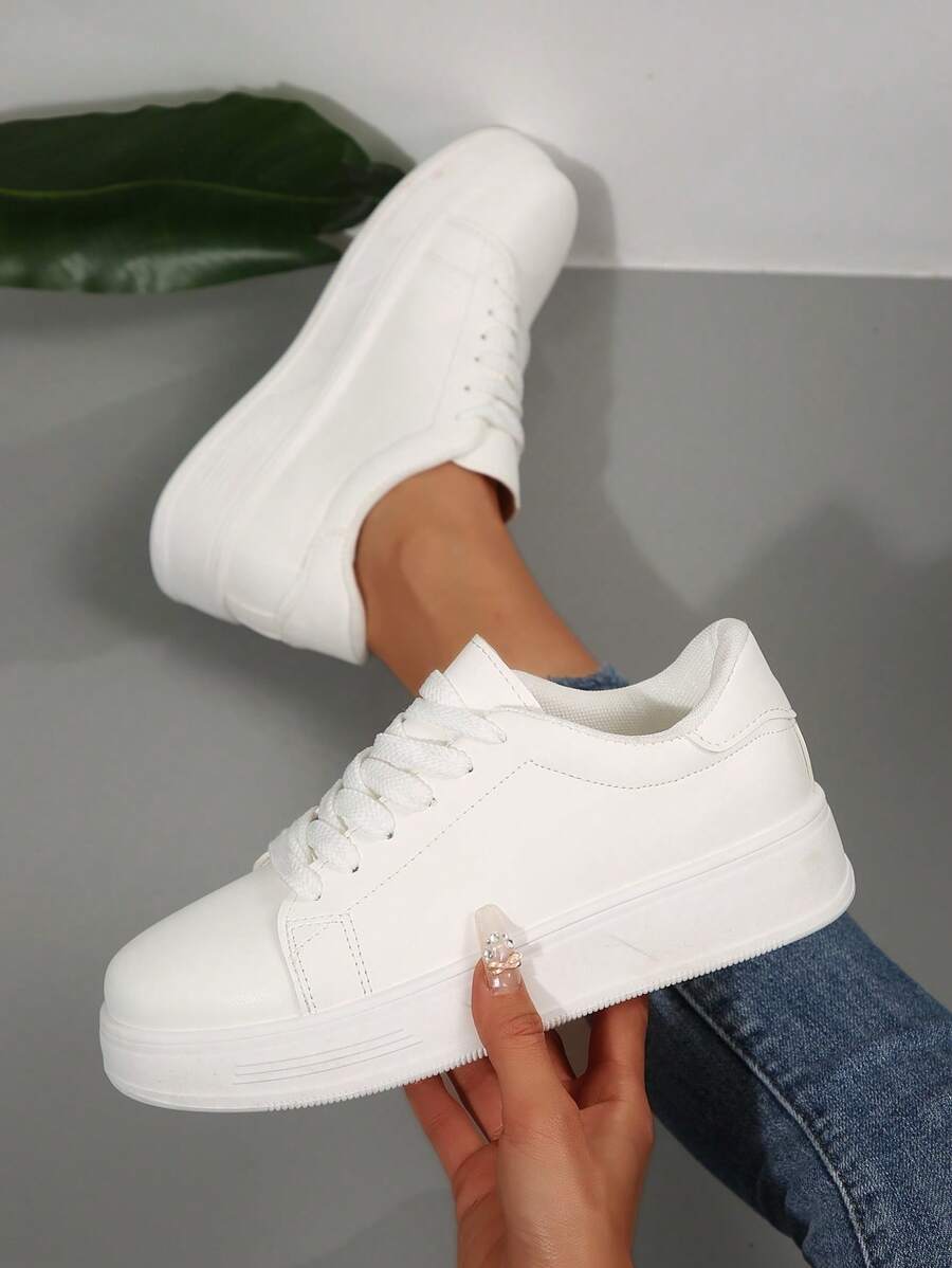 2025 Spring New Women White Thick Sole Skateboard Shoes, Fashion Versatile Breathable Sneakers, Casual Shoes Ins Style