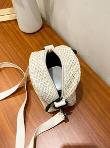 Modieuze geweven stro schoudertas, chique strandreis crossbody tas voor vrouwen