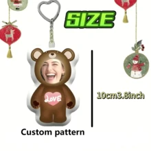 可定制心形泰迪熊钥匙扣，DIY 个性化照片钥匙扣，送给家人和朋友的理想礼物，适合圣诞节、新年、感恩节、生日 - 现代风格、便携礼物 - 棕色 - 查看 7
