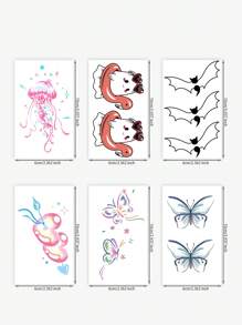 1pc/6pcs Temporary Tattoo Stickers, Butterfly, Heart, Jellyfish, Bat Designs, Fashion For Men & Women, Waterproof & Sweat-Proof, Disposable Use Fake Tattoo For Arm, Waist