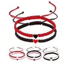 2 pièces Nouveau bracelet vague créative pour couple, noir et blanc, bracelet creux tressé avec système de fermeture ajustable. Cadeau amical pour sœurs, idéal pour la remise des diplômes, Halloween, la Saint-Valentin, la fête des mères