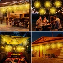 AMILL 4pcs Solar Starburst Sphere Lights, 400LEDs Hanging Fairy Firework Lights, 8 Modes Copper Wire Sparkly Lights For Patio Party Tent, Solar-Powered With 500mAh Lithium Battery, No Remote, Warm White - 暖白光 - 查看 6