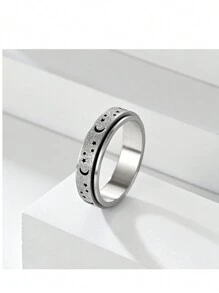 1pc Hollow Star Moon Stainless Steel Exquisite Ring,Special Gifts For Family And Friends