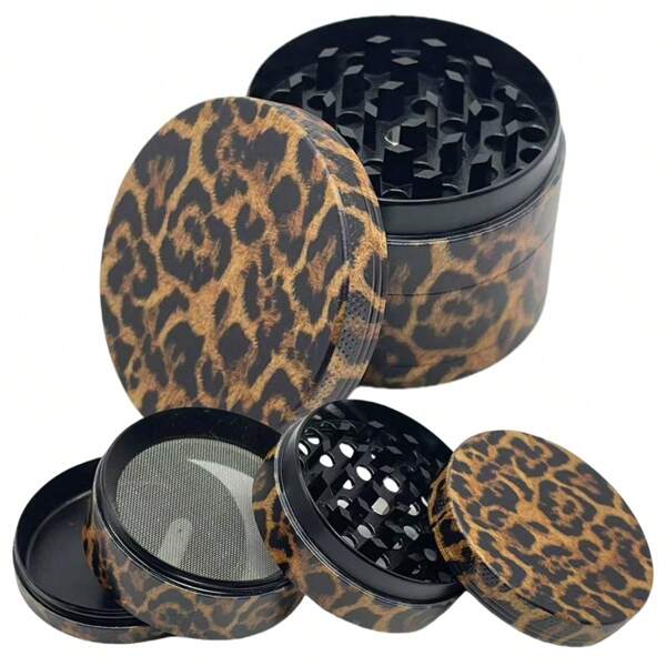 Molinillo de metal de 40/50mm con estampado de leopardo, triturador manual de hierbas de 4 capas, mortero y maja, molino de especias, hierbas y café, accesorio para enrollar