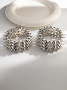 LADYCOCO 2pcs Punk Style ABS Plastic Rivet Bracelet Couples Set, Women Silver Personalized Rivet Bangle, Suitable For Daily Wear, Party, Music Festival - Silver - View 2