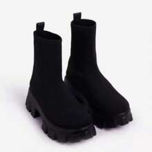 Stylish Women's Retro Elastic Boots: Versatile,  & Elegant Suede Short Boots, With Thick Solesfor The Modern Woman With A Mid-Length Thick Heel. British-Inspired Look. - màu đen - Xem 1