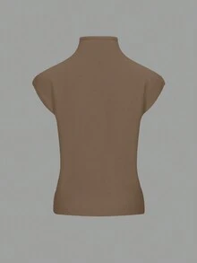 EAVA 女士冬季法式优雅高领毛衣背心 复古老钱风宽松休闲百搭无袖针织毛衣背心，情人节，女士情人节穿搭，情人节服装 - 卡其色 - 查看 3