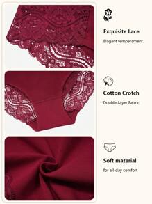 6 Pack Cotton Underwear For Women Lace Cheeky Bikini Panties Stretch Ladies Soft Hipster Briefs S-XXL - 彩色 - 查看 4