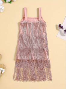 Baby Kids Girls Slip Dress, Sleeveless Tasseled Solid Summer Casual Dress Dance Dress - 粉色 - 查看 2