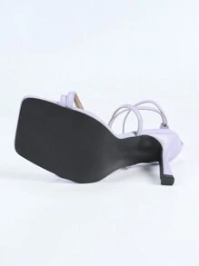 Qin TiNian Sandalias de tacón alto para mujer en color lila, nuevos tacones de fiesta, boda y baile de verano con tiras finas y punta abierta de 9 cm de altura, diseño elegante y sexy de punta cuadrada, con correa para el tobillo, estilo recomendado por fashion bloggers