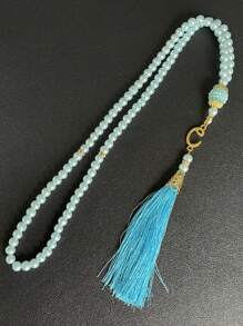 1 pieza 99 cuentas de oración de perlas falsas de vidrio de 6mm, pulsera con borla, pulsera de mano, decoración de muebles