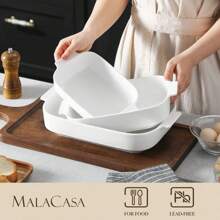 Porcelain Baking Dishes Set Of 3, Durable Casserole Dish Set Lasagna Pan Deep, Ceramic Bakeware Sets With Handles, White
