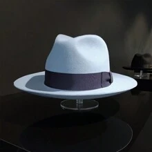 searvgrh Fashion Wool Felt Fedora - Jazz Party Dress Felt Hat - Màu xanh nhạt - Xem 2