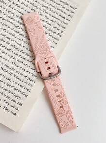 Carved Flower Silicone Watch Band Strap, Compatible With Samsung/ 20mm, 22mm Watches, Comfortable Soft Adjustable Sports Band