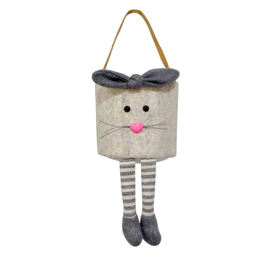 Easter Tote Bag, Cute Cartoon Rabbit Large Capacity Plush Basket Children Festival Present Bag - Light Grey - View 1