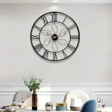 28 Inch Large European Vintage Style Metal Wall Clock, Silent Movement, Rustic Garden Decoration, Fashionable Creative Clock For Outdoor And Indoor Use - 黑色 - 查看 7
