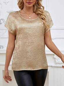 Women's Round Neck Short Sleeve Casual Blouse, Suitable For Leisure And Vacation