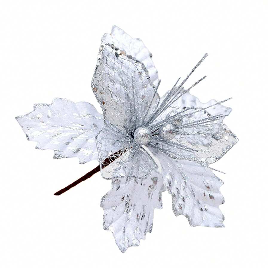 Christmas Tree Flowers Artificial Faux Flowers Decoration Christmas Tree Picks Ornaments - Red - View 1