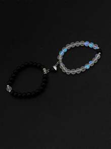 2pcs/Set Magnetic Heart Couple Bracelets, Bead Bracelet, Versatile Colors & Styles Suitable For Daily Wear, Parties, Great Gift For Boyfriend