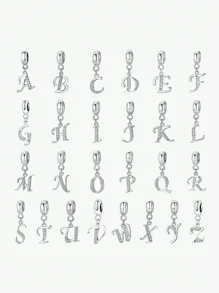 1pc 925 Silver 26 Letter Beaded Pendant, Suitable For Women's Bracelet, Bangle DIY Jewelry Making, Anniversary Gift, Elegant Women Jewelry