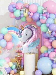 Kit de arco de guirnalda de globos con tema de unicornio de 105 piezas, que incluye globos de látex de marca rosa, azul y morada, globos de aluminio con forma de estrella y unicornio para decoración de fiestas de cumpleaños, baby showers, revelación de sexo, bodas y fiestas de unicornio, accesorios de globos decorativos
