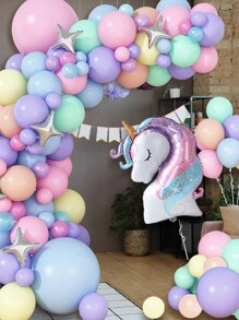 Kit de arco de guirnalda de globos con tema de unicornio de 105 piezas, que incluye globos de látex de marca rosa, azul y morada, globos de aluminio con forma de estrella y unicornio para decoración de fiestas de cumpleaños, baby showers, revelación de sexo, bodas y fiestas de unicornio, accesorios de globos decorativos