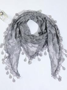 1pc Women Flower Jacquard Lace Fringe Triangle Scarf/Bandana, Suitable For Casual Wear, Outdoor, Home, Gift - Flowers - View 13