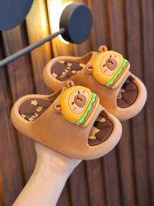 1 Pair Kids Cartoon Cute Slip Resistant Indoor Shower Soft Bottom Slippers, Boys Summer Sandals - Khaki - View 6