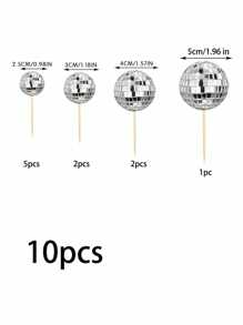 10pcs Disco Ball Cake Topper With Wooden Sticks, Glittering Disco Mirror Ball Decorations For DIY Birthday Cakes, Anniversary, Bar And Adult Party Celebrations