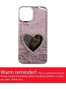 奢华闪光水钻闪亮 3D 心形镜面柔软手机壳适用于 iPhone 11 15 16 Pro Max 16E 12 14 Pro 13 XS XR 7 8 Plus S24 Ultra S24 S22 S23 S25 Ultra A54 A34 A73 闪亮透明保护套 - 粉色 - 查看 6