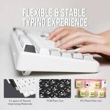 EPOMAKER X AULA F99 Wireless Mechanical Keyboard Hot Swappable Gasket Custom Gaming Keyboard With Five-Layer Padding Bluetooth/2.4GHz/USB-C 8000mAh Battery White Grey Nimbus V3 Switch - 白色灰色-NimbusSwitch - 查看 4