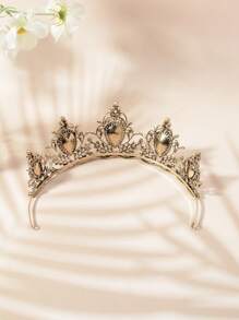 1 件菱形图案复古风格锌合金水晶装饰皇冠头带，适合婚礼、宴会、全年