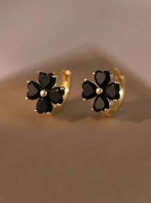 Stylish Women's Sterling Silver Niche Style Black Four-Leaf Flower Earrings Light Luxury Earrings Valentine's Day Gift - Black Clover Earrings - View 3