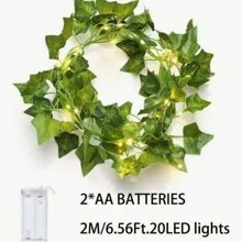 1 件人造常绿常春藤叶花环，带 LED 灯串，电池供电绿色藤蔓花环吊灯，适用于家居装饰，适用于夜灯、花环、圣诞节/万圣节装饰、婚礼、派对、生日、花园、情人节 - 彩色 - 查看 11