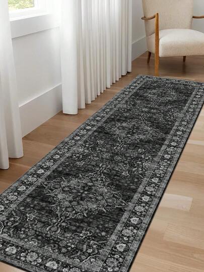1pc Vintage Palace Style Carpet, Bohemian Geometric Pattern Polyester Rectangular Printed Rug, Easy To Clean And Machine Washable, Suitable For Hallway, Stairs, Entryway, Bedroom, Home Decor