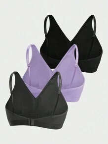 3PCS Ladies Comfortable Wireless Soft Cup Solid Bra Underwear - Nhiều màu - Xem 3