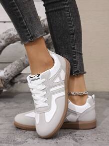 女士白色运动鞋，厚底休闲鞋，防滑高跟厚底皮革高帮学生鞋 - 彩色 - 查看 6