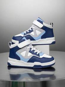 1 Paar Mode-Mix-Material High-Top Kinder Sneaker, wasserdichte Leder Sportschuhe, vielseitig einsetzbar für Kinder in allen Jahreszeiten