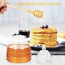 1 pièce Pot de miel/confiture en verre de style nordique de haute qualité, étanche et sans fuite, 300ml/450ml avec tige de mélange, convient pour la cuisine à la maison, le pique-nique en extérieur, le récipient de stockage