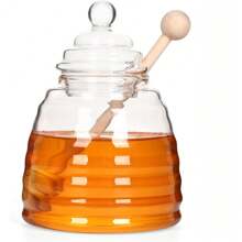 1 pièce Pot de miel/confiture en verre de style nordique de haute qualité, étanche et sans fuite, 300ml/450ml avec tige de mélange, convient pour la cuisine à la maison, le pique-nique en extérieur, le récipient de stockage