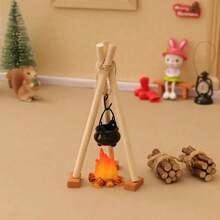 12 pièces - Décoration de chambre 12 pièces Set miniature de feu de camp et théière en bois, matériau en bois, style moderne, thème fantaisiste, convient pour la décoration intérieure et extérieure de la mini-maison