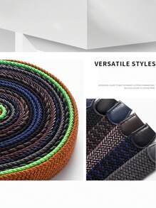 1pc Ivory Blue Woven Elastic Casual Belt For Men With Alloy Buckle, Stretchable Canvas Fashion Belt For Women No-Drill