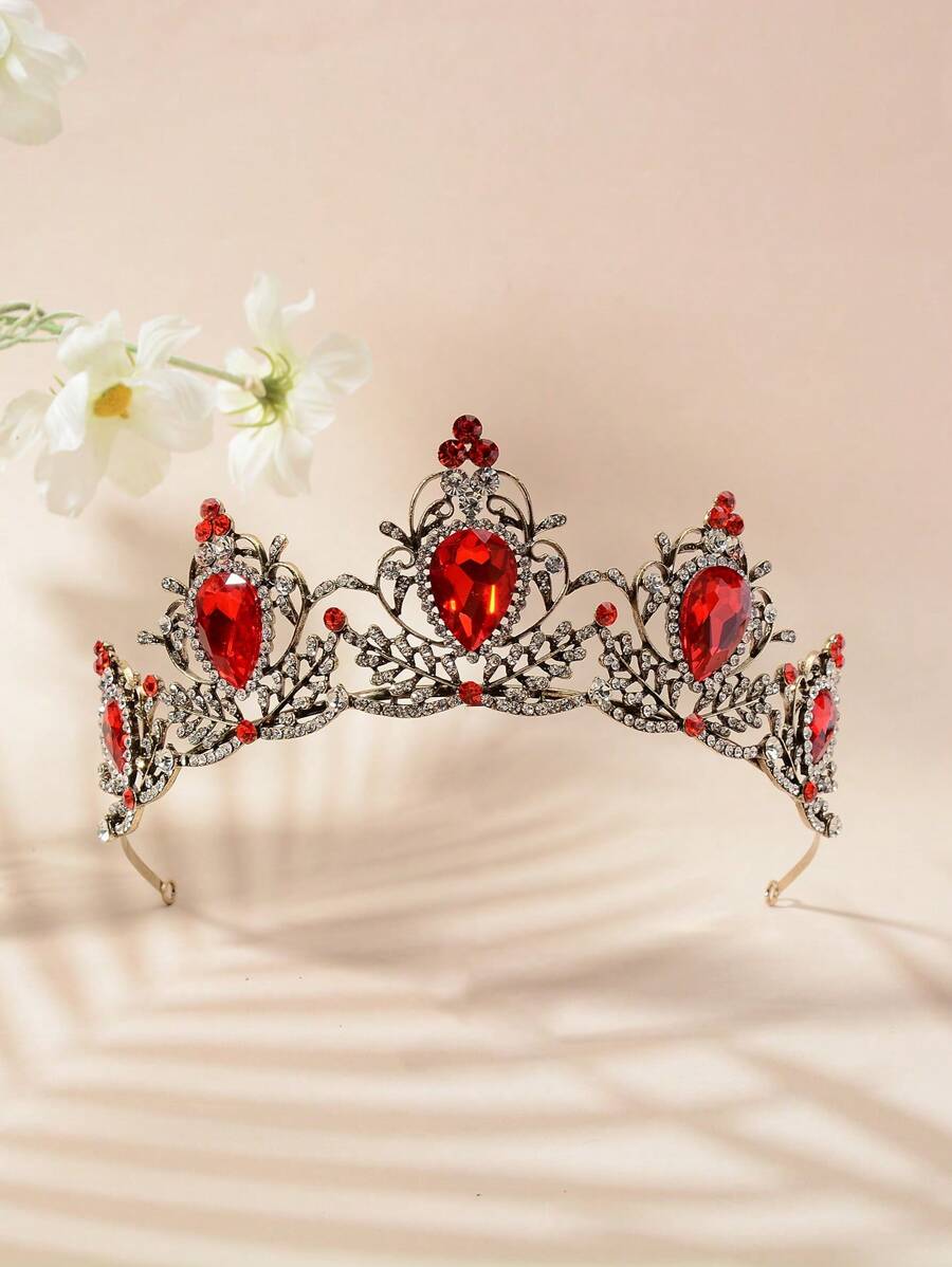 1 件菱形图案复古风格锌合金水晶装饰皇冠头带，适合婚礼、宴会、全年