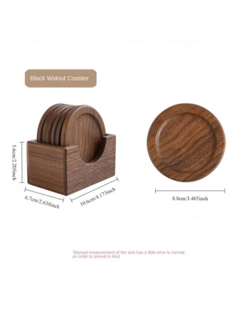 1set Black Walnut Wooden Cup Coasters, Round&Square Wooden Mug Mat, Heat Resistant Coffee Pad, Tea Accessories Collection