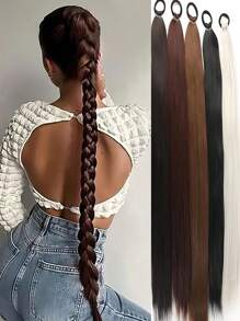 Synthetic 28 Inch Long Ponytail Extensions With Elastic Band Versatile DIY Braided Ponytail For Women Girls - Multicolor - View 2