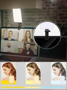 1 pieza de 60 LED rellenador de luz de selfie, luz de teléfono LED con 3 modos de iluminación, brillo regulable con indicador de batería, recargable mini tipo C 5V, portátil, clip para maquillaje, transmisión en vivo, conferencia de Zoom, luz recargable para teléfono, cámara, color rosa/blanco/negro/morado