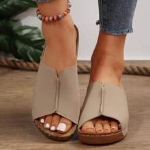 Sandalias de cuña de dedo abierto con estampado floral, estilo casual europeo y americano para tallas grandes