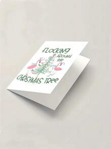 1 pieza Tarjeta de felicitación de Navidad con flamenco, tarjeta de felicitación navideña con sobre para dar a amigos y familia, Navidad - Multicolor - Ver 5