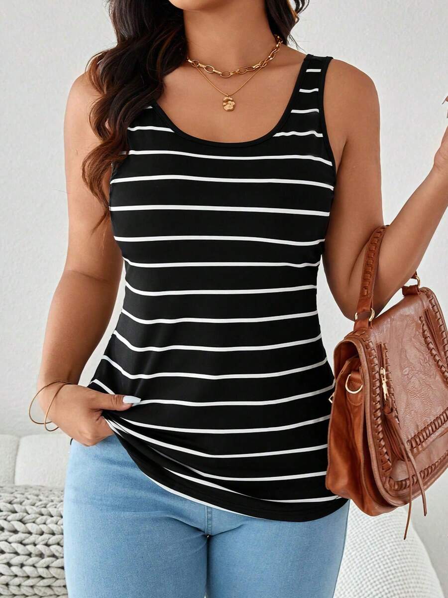 Striped Soft & Comfortable Sexy Fitted Casual Round Neck Tank Top
